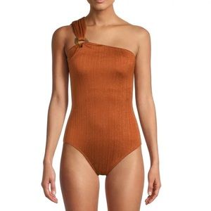 NWT Time & tru Missy Elevated one shoulder swimsuit M